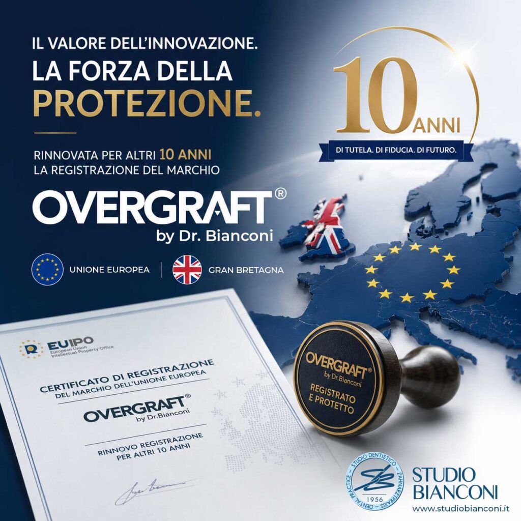 Rinnovo della registrazione del marchio "OVERGRAFT® by Dr. Bianconi" nell'Unione Europea e in Gran Bretagna per ulteriori 10 anni